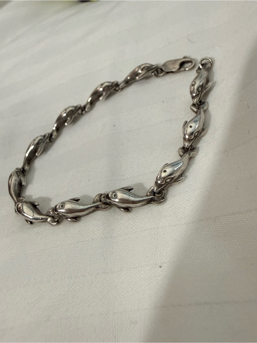 Vintage Sterling Silver Dolphin Link Bracelet - Women's Black Jewelry